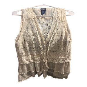 Blue Asphalt Y2K Cream Baby Doll Knit Fairycore Top Lace Pear Buttons Large